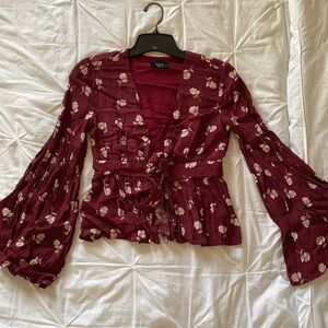 Burgundy floral long sleeve blouse
